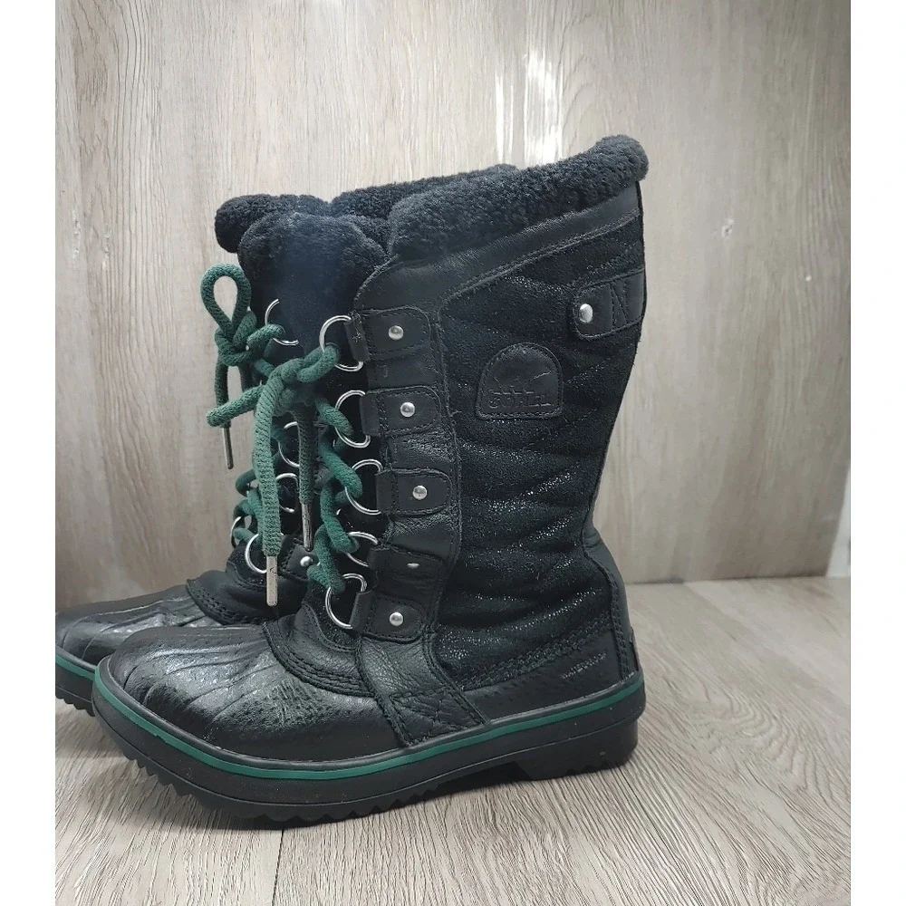 Sorel Tofino Snow Boot Black Leather Waterproof Fleece lined NL 3029-010 Size‎ 6